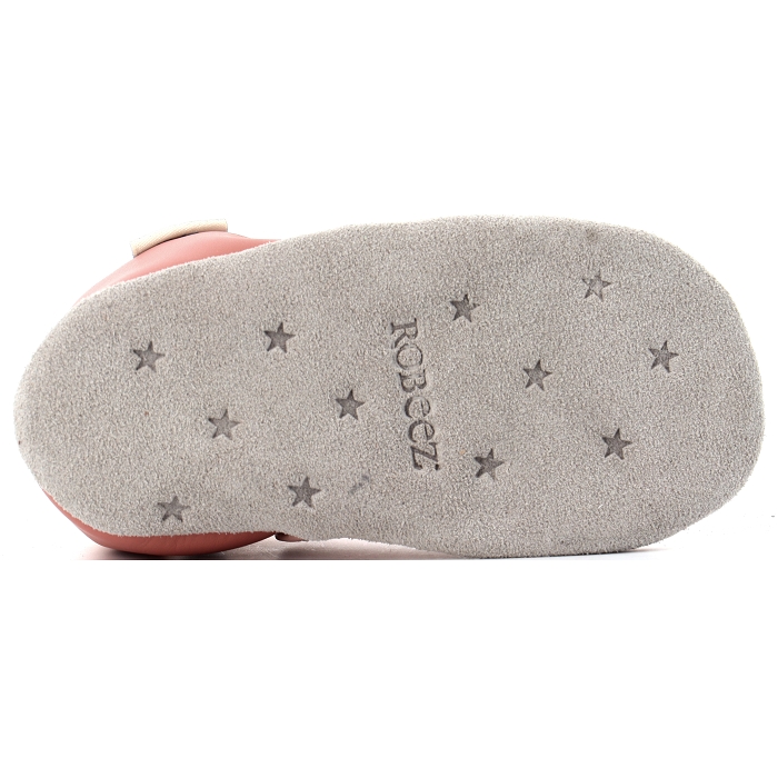 Chaussons cuir Robeez Funny Train beige gris